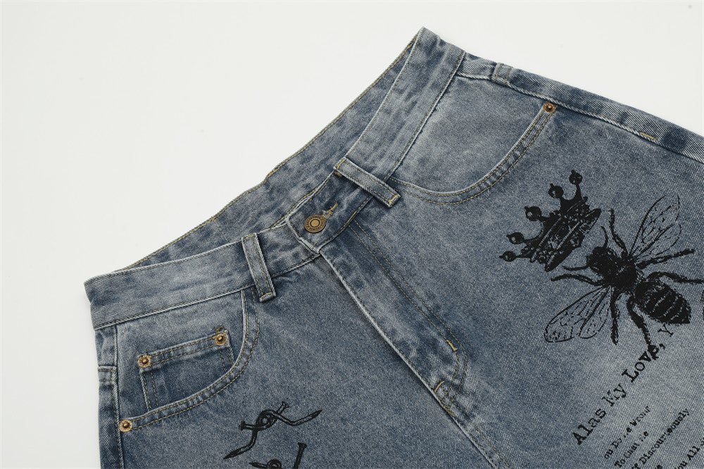 Graffiti Printing Jeans Middle Pants Men Graffiti Printing Jeans Middle Pants Men
