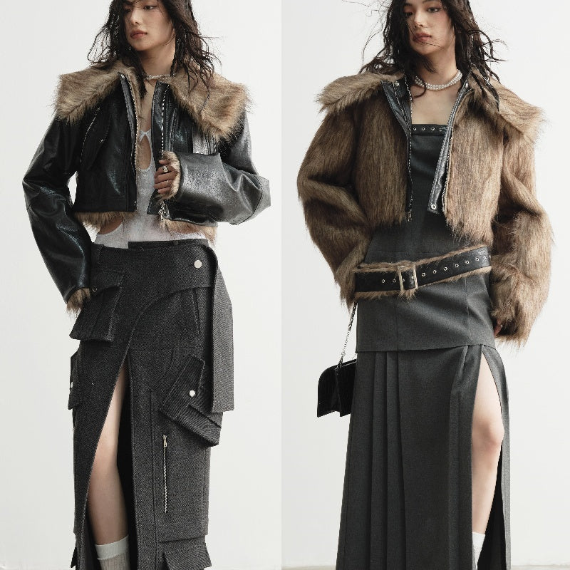 Wild Loose Feeling Fur Reverse Leather Jacket Short Coat Wild Loose Feeling Fur Reverse Leather Jacket Short Coat