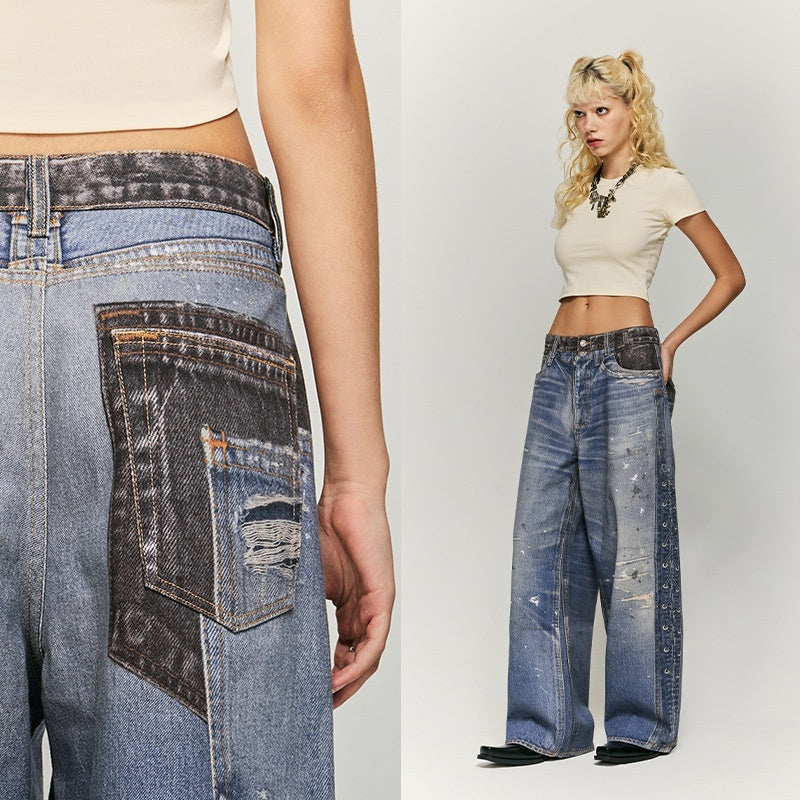 Vintage Washed Ripped Digital Printing Jeans Vintage Washed Ripped Digital Printing Jeans