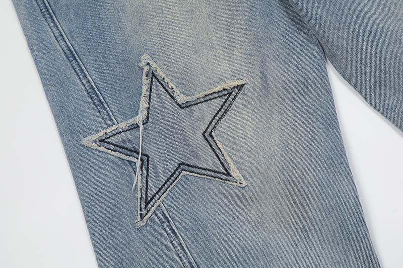 Street Trend Patch Pentagram Cat Whisker Embroidered Jeans Men Street Trend Patch Pentagram Cat Whisker Embroidered Jeans Men