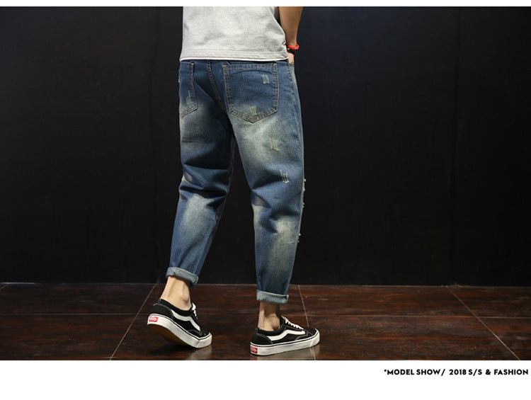 Men's Ripped Jeans Loose Overweight Man Plus Size Skinny Pants Men's Ripped Jeans Loose Overweight Man Plus Size Skinny Pants