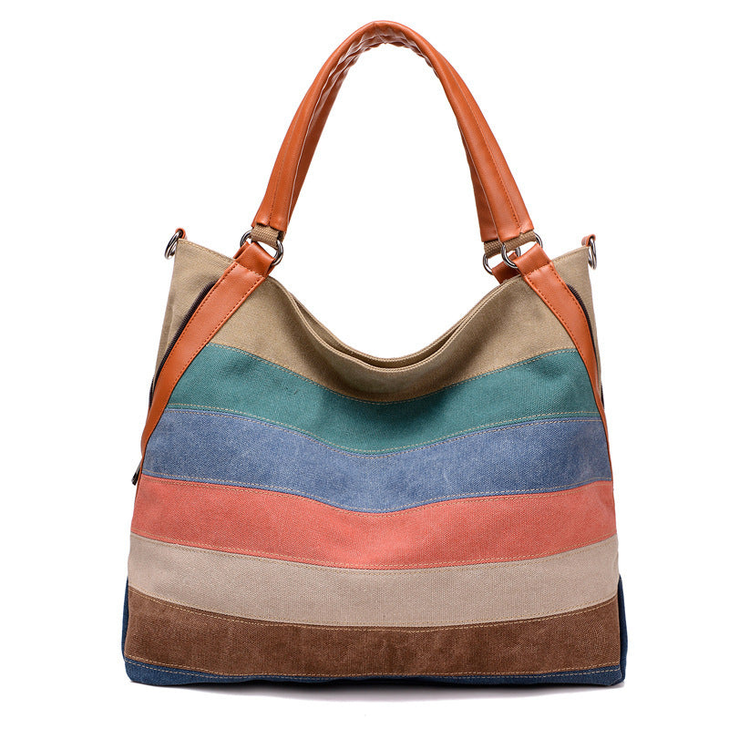Canvas Ladies Handbag Bumped Stripes Canvas Ladies Handbag Bumped Stripes