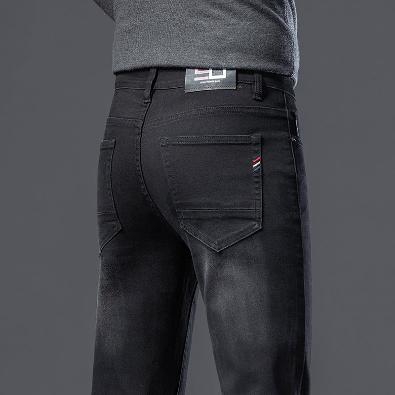 Fleece Padded Jeans Men's Straight Slim Elastic Thickening Fleece Padded Jeans Men's Straight Slim Elastic Thickening