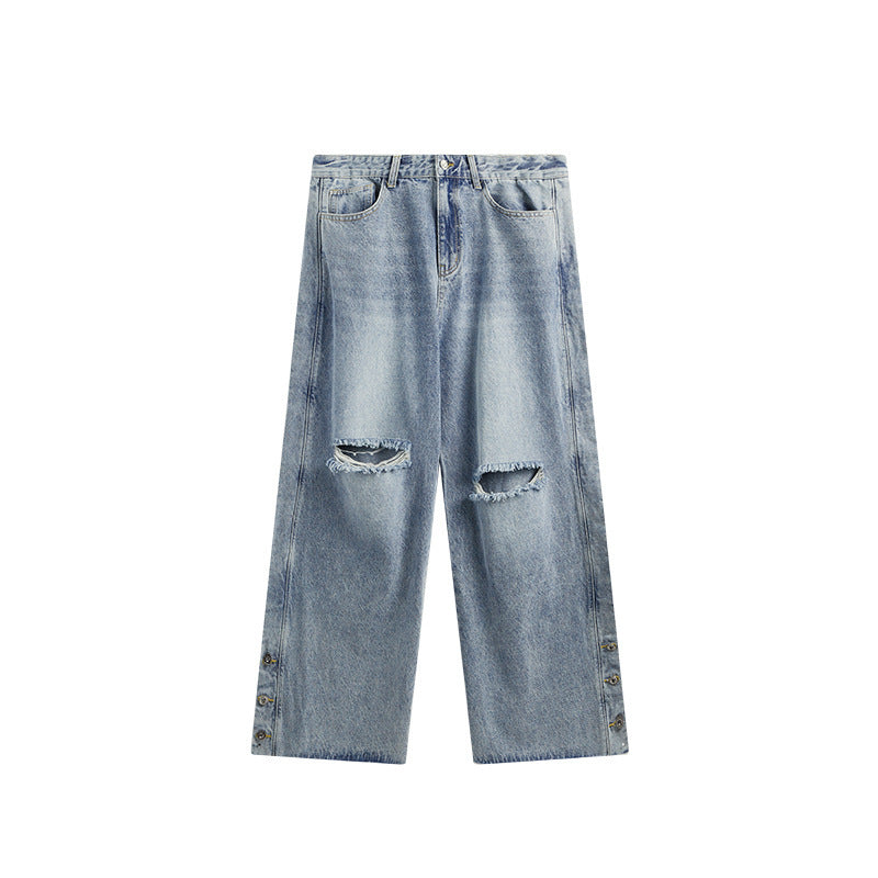 Retro Style Personality Men's Wear Ripped Washed Wide-leg Jeans Retro Style Personality Men's Wear Ripped Washed Wide-leg Jeans