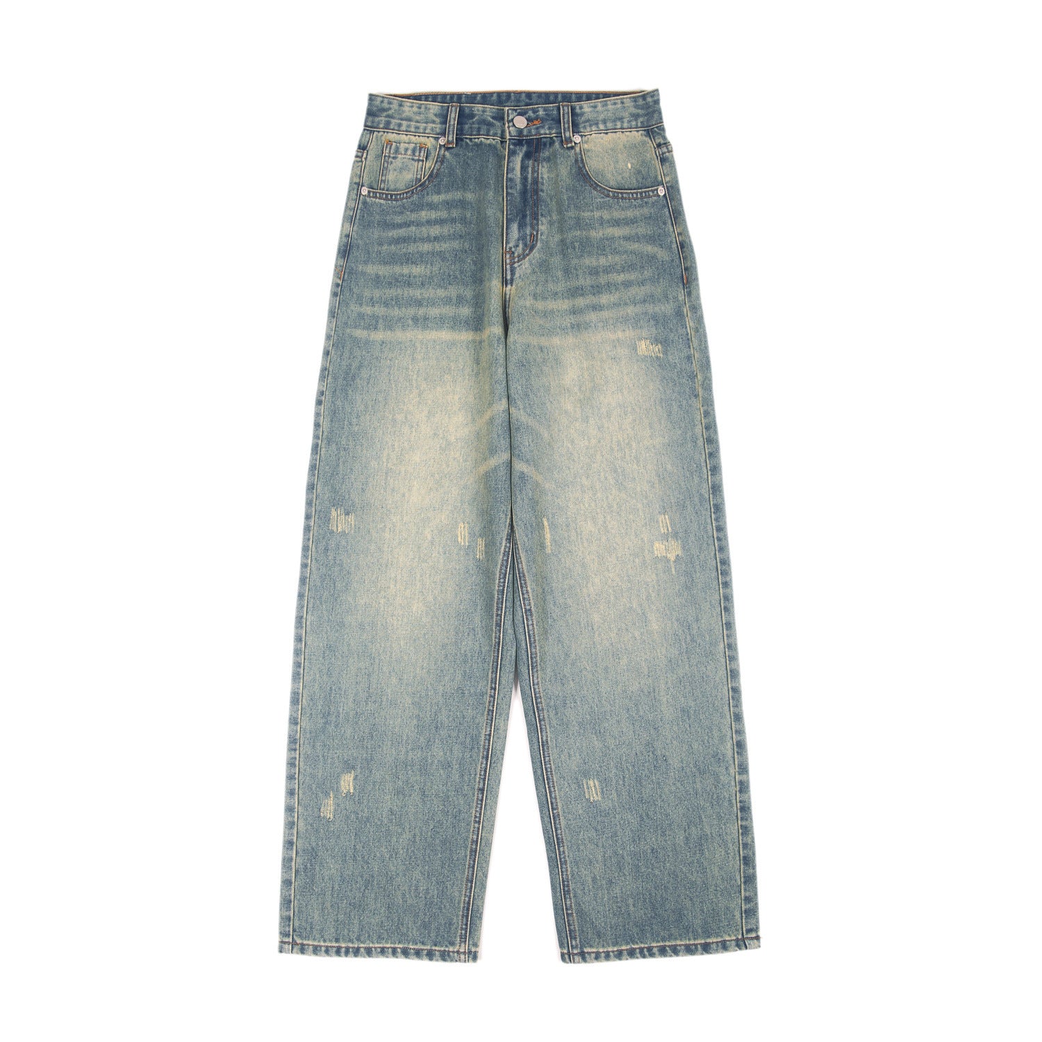 Retro Worn Looking Washed-out Green Blue Jeans For Men Retro Worn Looking Washed-out Green Blue Jeans For Men