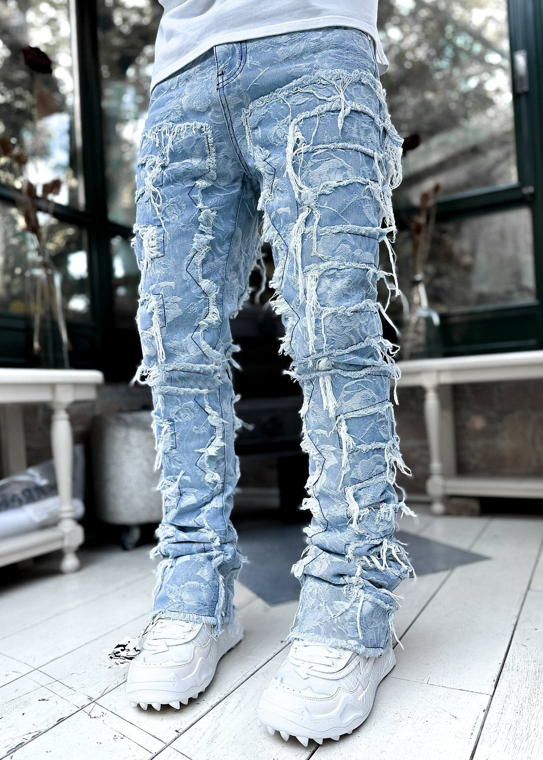 Men Trousers Individual Patched Pants Long Tight Fit Stacked Jeans For Mens Clothing Men Trousers Individual Patched Pants Long Tight Fit Stacked Jeans For Mens Clothing