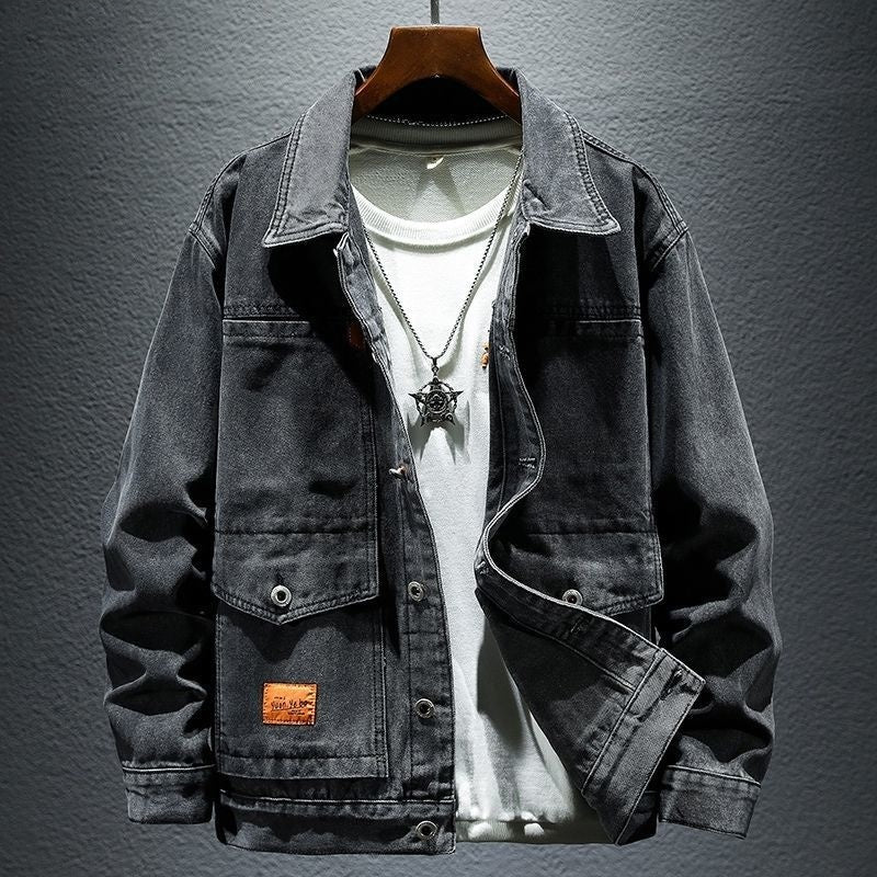 High-grade Black And Gray Denim Coat Men's Autumn New High-grade Black And Gray Denim Coat Men's Autumn New
