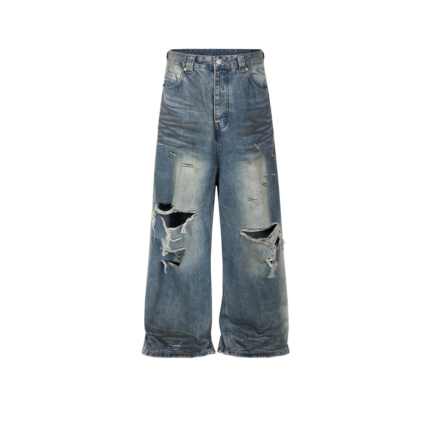 Ripped Big Ripped Men's Retro Washed Distressed Crease Texture Jeans Ripped Big Ripped Men's Retro Washed Distressed Crease Texture Jeans