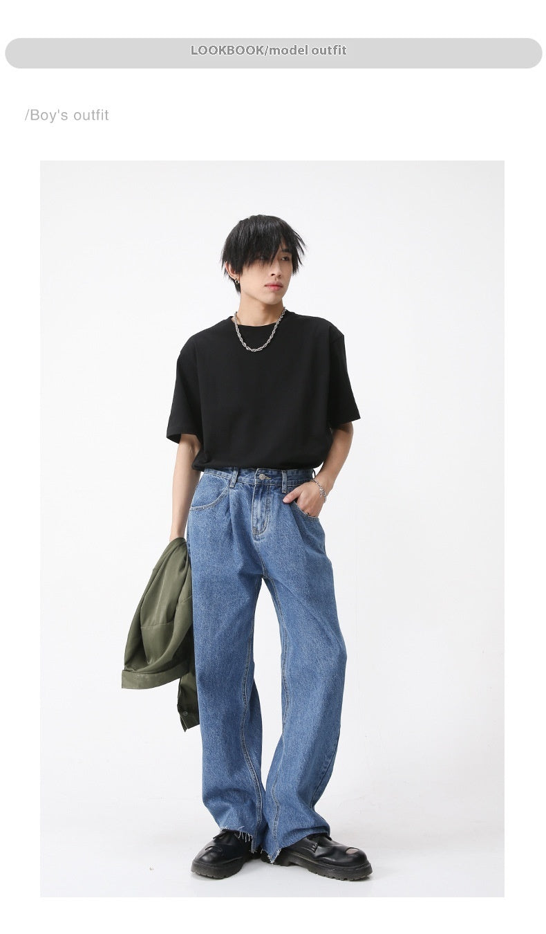 Retro Casual Irregular Slit Simple Jeans Retro Casual Irregular Slit Simple Jeans