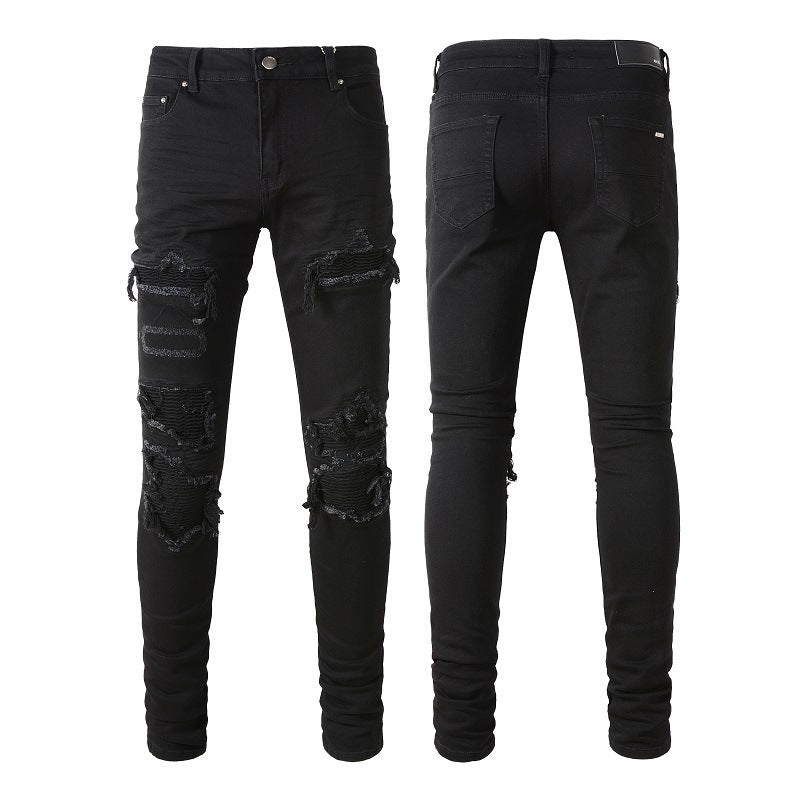 Black Patch Pleated Jeans For Men Black Patch Pleated Jeans For Men