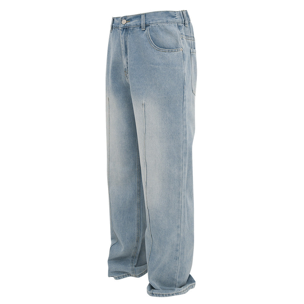 Washed And Faded Denim Trousers Men's Fashion Washed And Faded Denim Trousers Men's Fashion