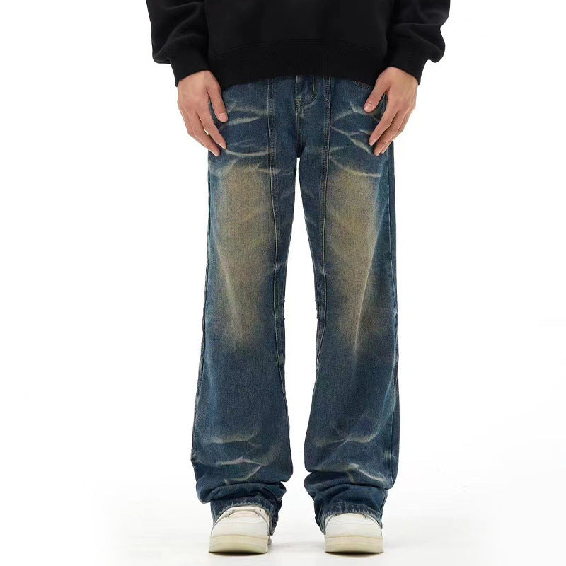 Retro Washed Dark Blue Jeans For Men Retro Washed Dark Blue Jeans For Men