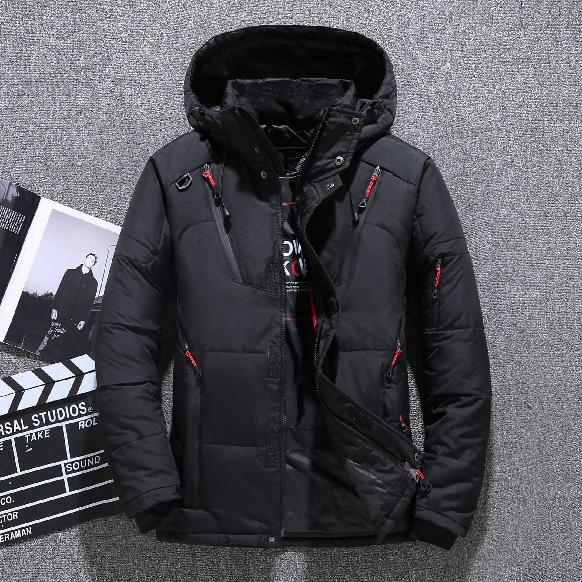 Men's Short Winter Thick White Duck Down Hooded Jacket Multi-pocket Outdoor Set Men's Short Winter Thick White Duck Down Hooded Jacket Multi-pocket Outdoor Set
