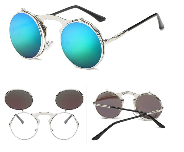 New Vintage Round Steampunk Sunglasses Flip-Up UV Protection Metal Frame Men And Women Summer Cycling Sun Glasses New Vintage Round Steampunk Sunglasses Flip-Up UV Protection Metal Frame Men And Women Summer Cycling Sun Glasses