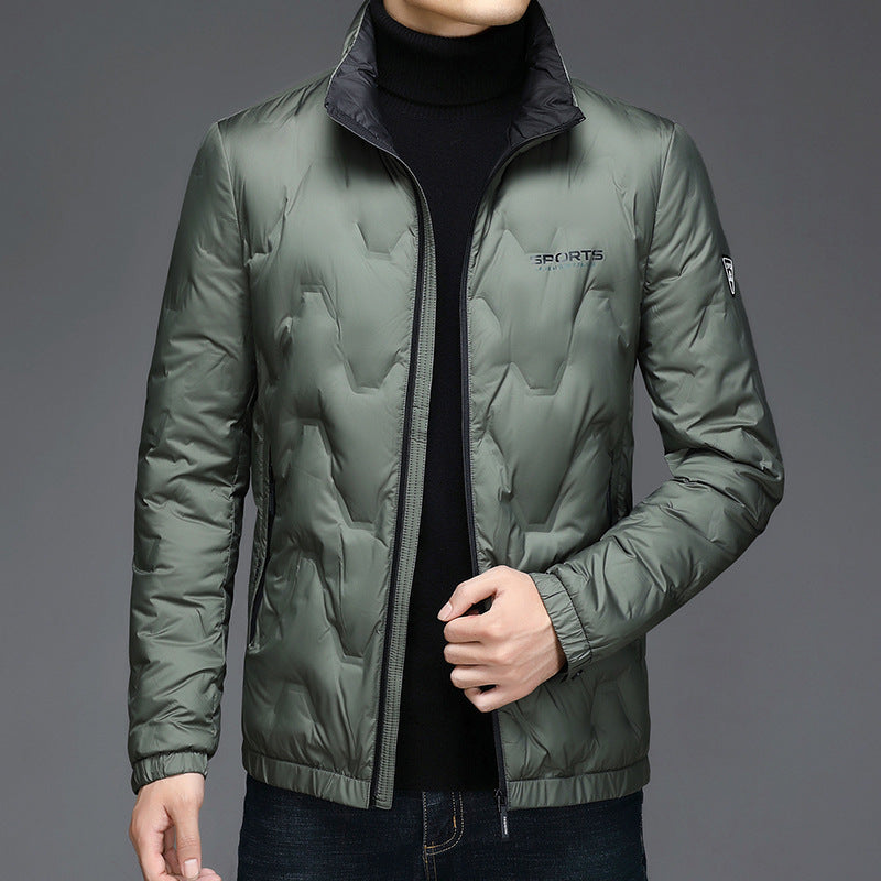 Geometric embossed letters stand-up collar down jacket Geometric embossed letters stand-up collar down jacket