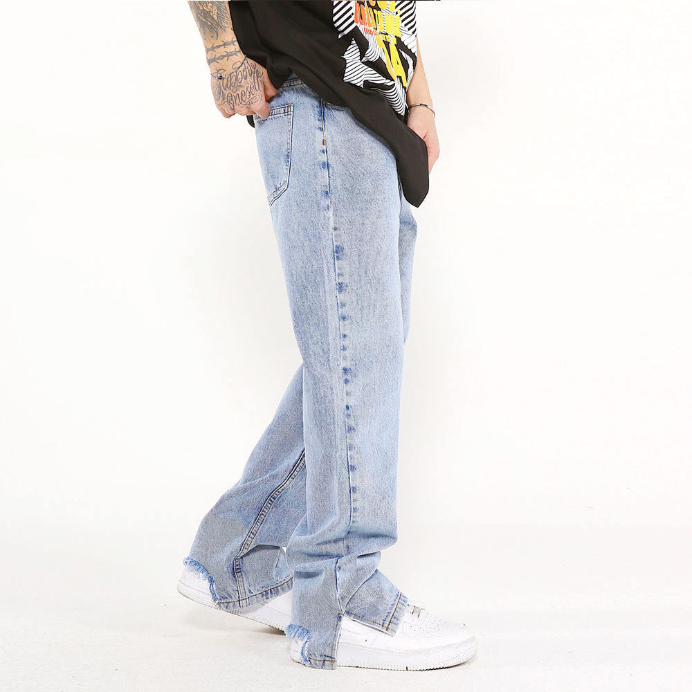 Solid Color Washed Raw Edge Jeans Men Solid Color Washed Raw Edge Jeans Men