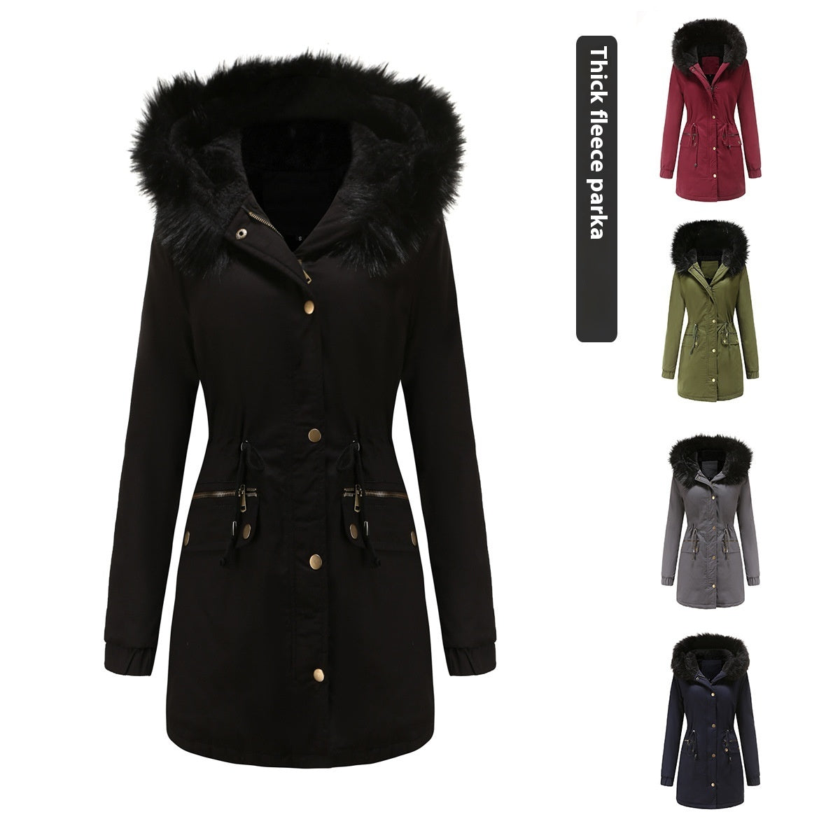 Women's Mid-length Fur Collar Coat Parker Cotton-padded Coat Women's Mid-length Fur Collar Coat Parker Cotton-padded Coat