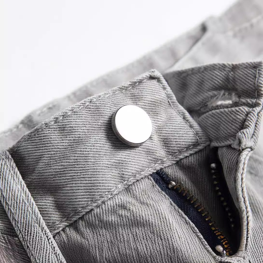Boys Light Gray Ripped Straight Pants Denim Trousers Boys Light Gray Ripped Straight Pants Denim Trousers