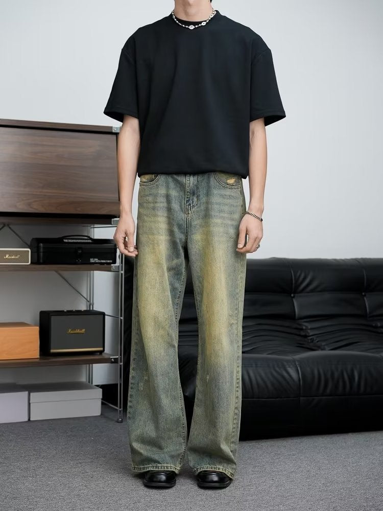Loose All-match American Retro Distressed Wide-leg Jeans For Men Loose All-match American Retro Distressed Wide-leg Jeans For Men