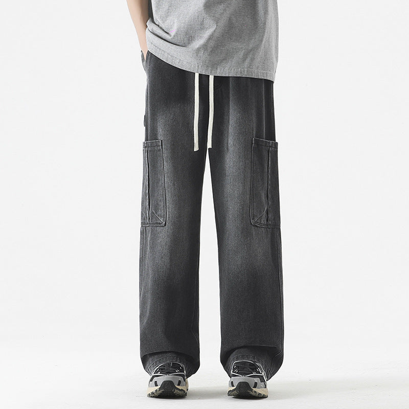 Retro Washed Big Workwear With Pocket Jeans For Men Retro Washed Big Workwear With Pocket Jeans For Men