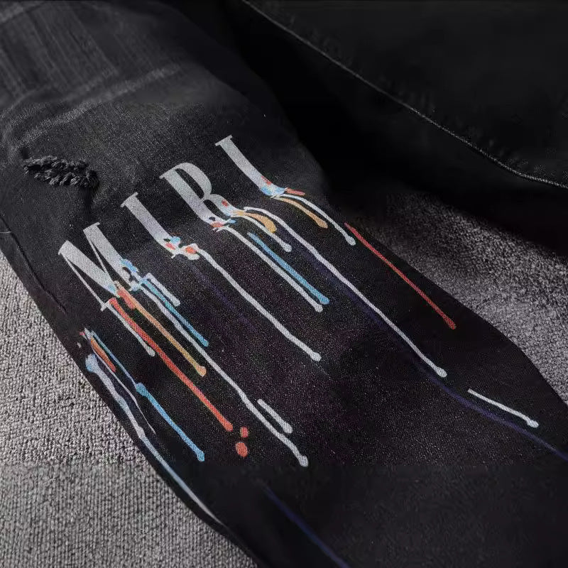 Dazzling Color Letters Black Men's Jeans Dazzling Color Letters Black Men's Jeans