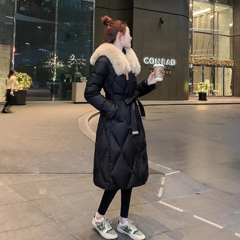 White Duck Slim Fit Down Jacket Women Overknee Mid-length Big Fur Collar Coat White Duck Slim Fit Down Jacket Women Overknee Mid-length Big Fur Collar Coat
