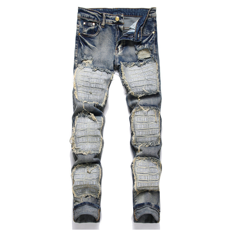 Jeans Patch Retro Blue Slim Fit Men Jeans Patch Retro Blue Slim Fit Men