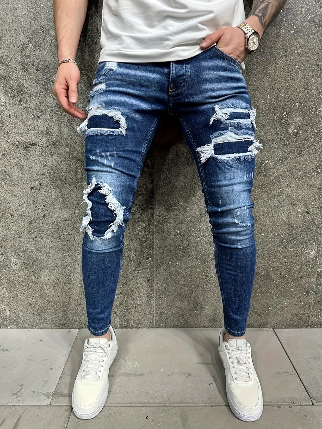 European And American Fashion Worn-out Patch Men's Jeans European And American Fashion Worn-out Patch Men's Jeans