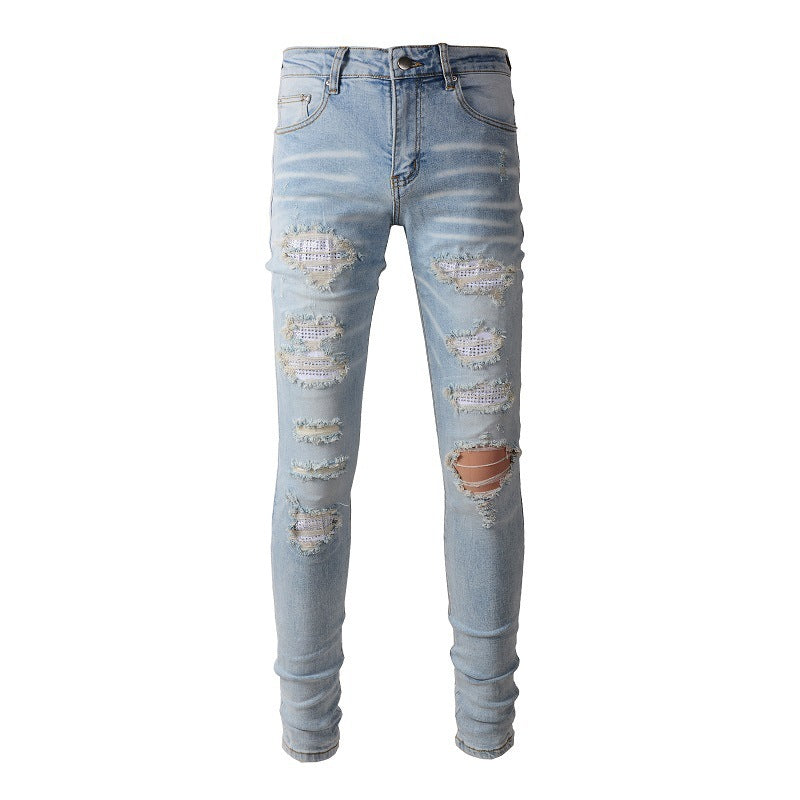 Men's Ripped Denim Casual Trousers Slightly Elastic Men's Ripped Denim Casual Trousers Slightly Elastic