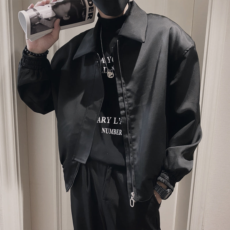Fashion Men Black Spring Top Polyester Jacket Zipper Fashion Men Black Spring Top Polyester Jacket Zipper