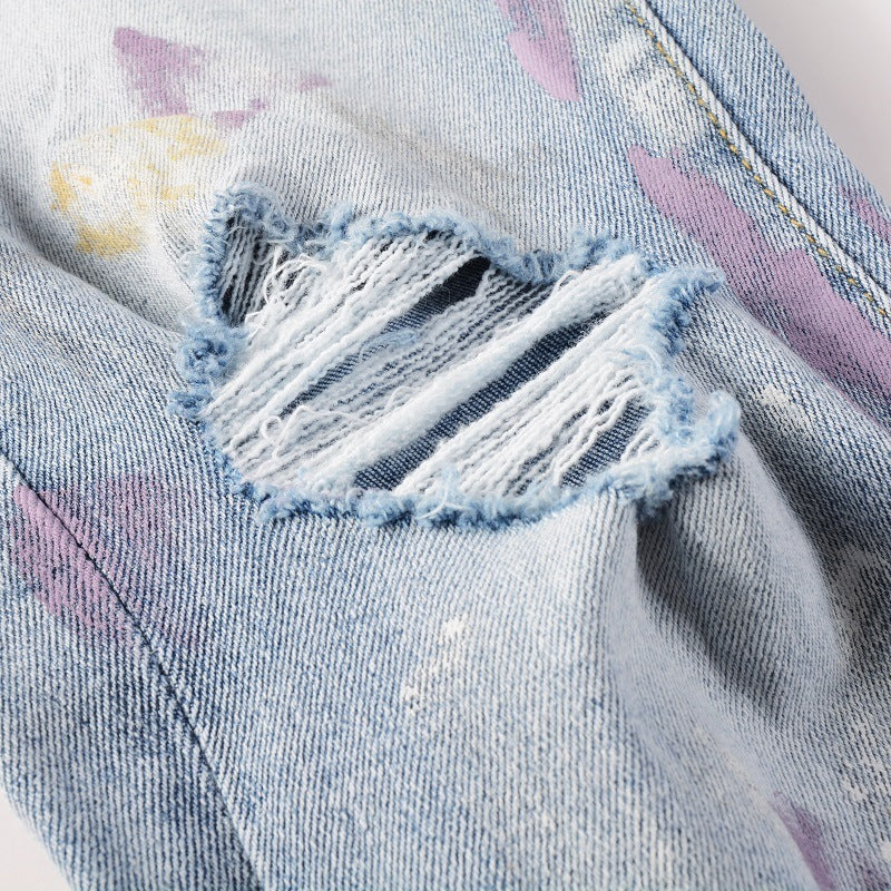 European And American Autumn Retro Colorful Paint-splashing Style Graffiti Stretch Men's Jeans European And American Autumn Retro Colorful Paint-splashing Style Graffiti Stretch Men's Jeans