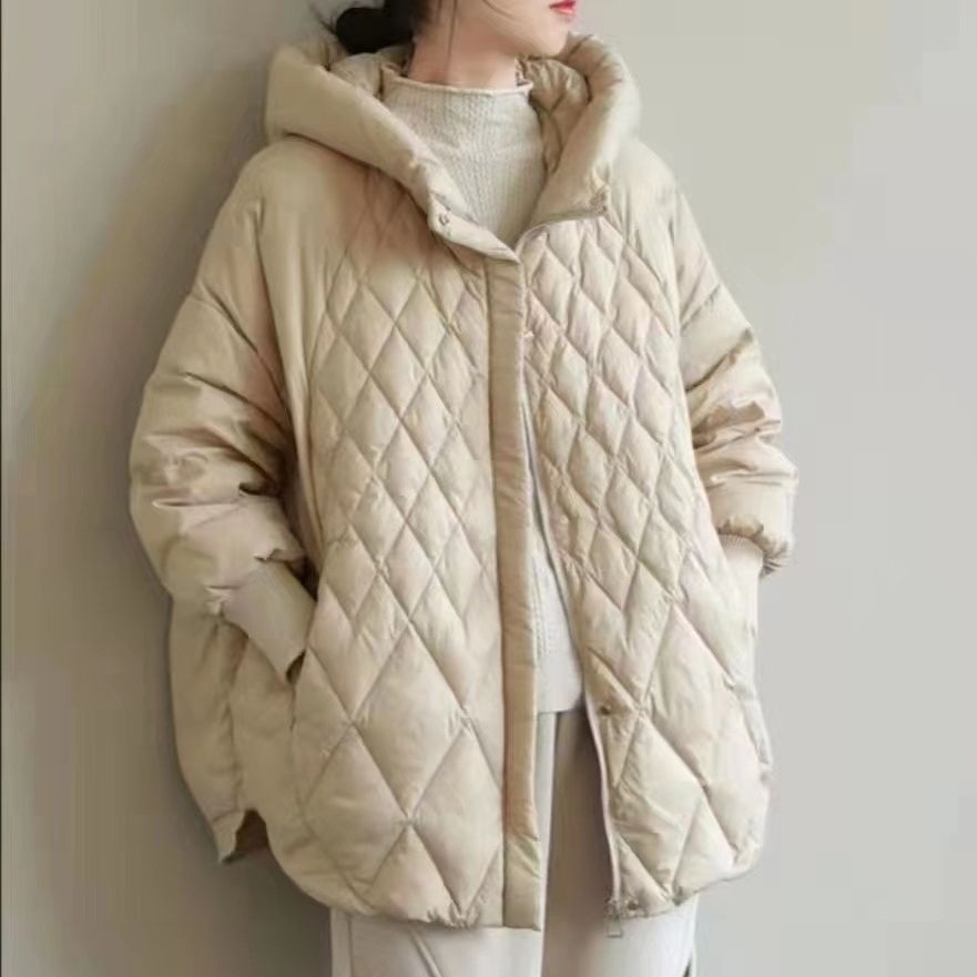 Diamond Lattice Artistic Loose White Duck Down Jacket Diamond Lattice Artistic Loose White Duck Down Jacket