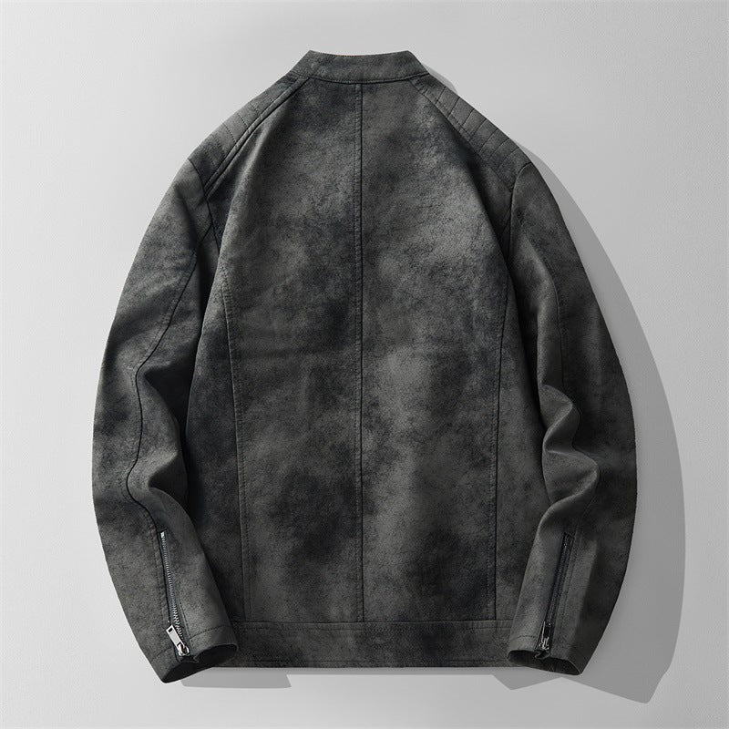 Men's Fleece-lined Slim Fit Handsome Motorcycle Clothing Stand Collar Leather Jacket Men's Fleece-lined Slim Fit Handsome Motorcycle Clothing Stand Collar Leather Jacket
