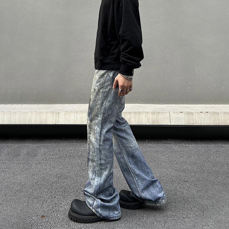 Men's Loose Wide-leg Pants Denim Dirty And Dyed With Waste Soil Men's Loose Wide-leg Pants Denim Dirty And Dyed With Waste Soil