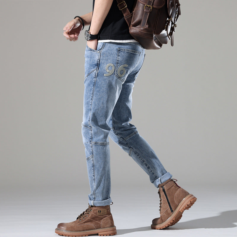 Men's Light-colored Elastic Stitching Embroidered Jeans Men's Light-colored Elastic Stitching Embroidered Jeans