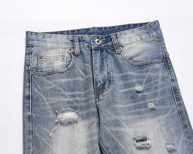 High Street American Retro Worn Looking Washed-out Ripped Skinny Jeans Men High Street American Retro Worn Looking Washed-out Ripped Skinny Jeans Men