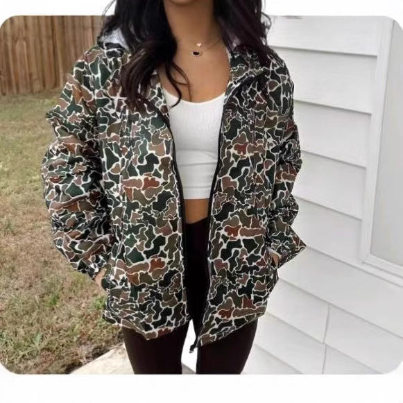 Camouflage Long Sleeve Zipper Rain Jacket Women Camouflage Long Sleeve Zipper Rain Jacket Women