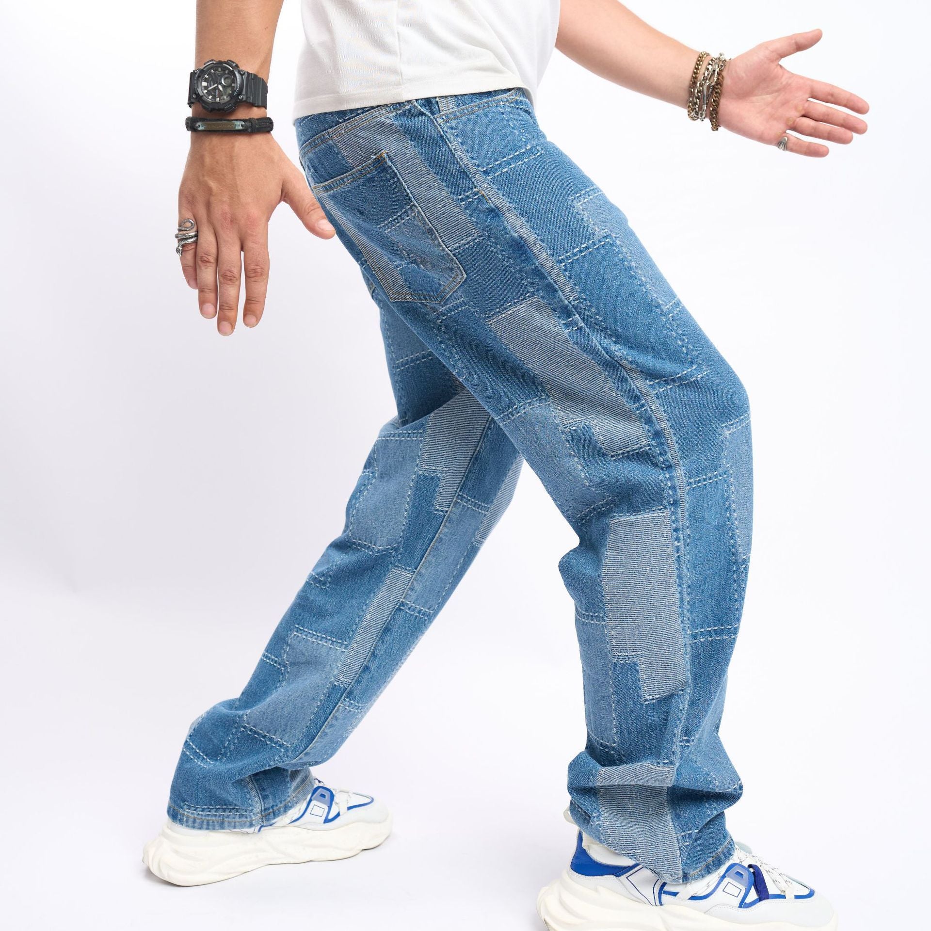 Brand Patch Stitch Elastic Jeans Men's Brand Patch Stitch Elastic Jeans Men's