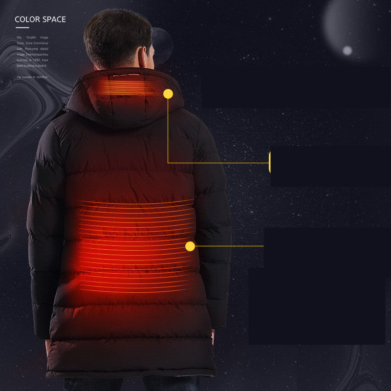 Long Coat Hooded Heating Jacket Cold Proof Cotton Clothes Long Coat Hooded Heating Jacket Cold Proof Cotton Clothes