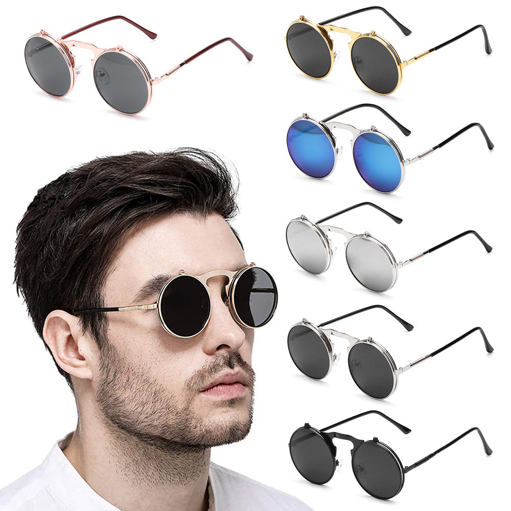 New Vintage Round Steampunk Sunglasses Flip-Up UV Protection Metal Frame Men And Women Summer Cycling Sun Glasses New Vintage Round Steampunk Sunglasses Flip-Up UV Protection Metal Frame Men And Women Summer Cycling Sun Glasses
