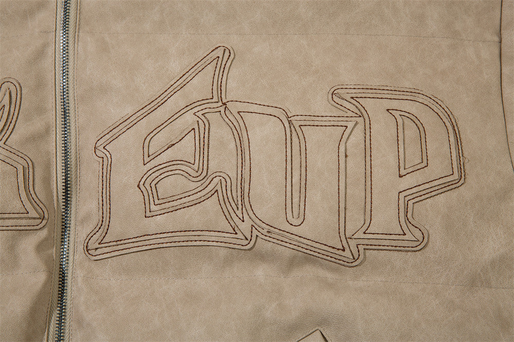 Leather Coat Menswear Fashion Brand Winter Thickened Cold Protection Warm Letters Embroidered Stand Collar PU Leather Coat Leather Coat Menswear Fashion Brand Winter Thickened Cold Protection Warm Letters Embroidered Stand Collar PU Leather Coat