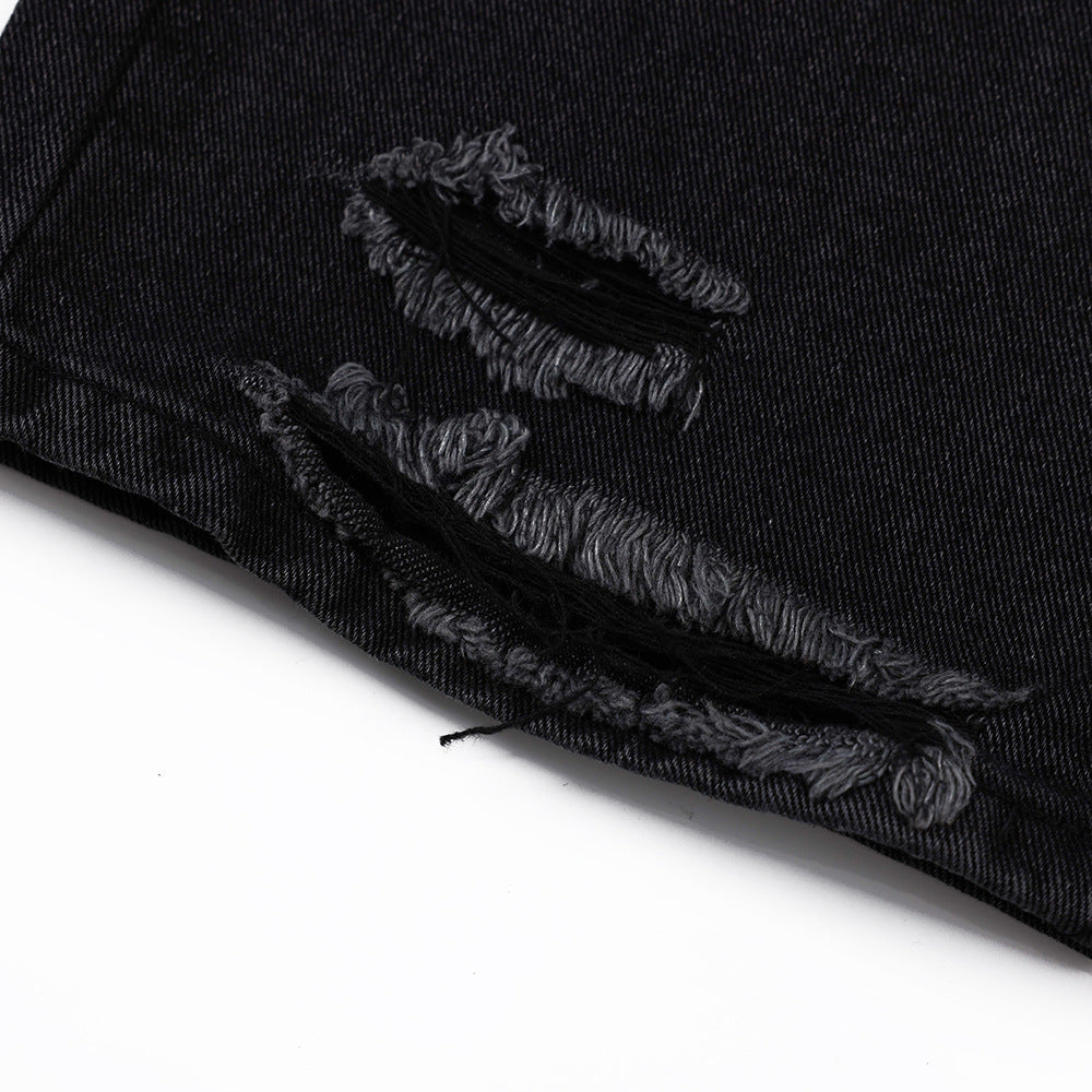 Knee Ripped Jeans Men Washed And Worn Beggar Pants Knee Ripped Jeans Men Washed And Worn Beggar Pants