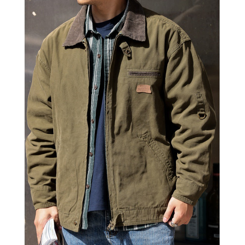 Retro Heavy Canvas Jacket Lapel Day Coat Autumn Retro Heavy Canvas Jacket Lapel Day Coat Autumn