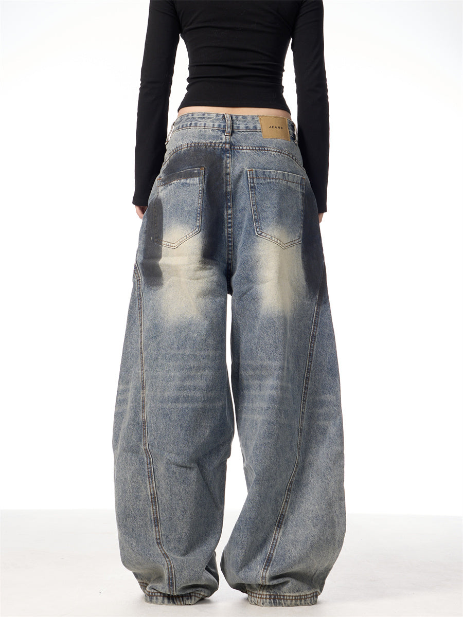 Splash Ink Ripped Machete Jeans For Women Loose-fitting Wide-leg Trousers Splash Ink Ripped Machete Jeans For Women Loose-fitting Wide-leg Trousers