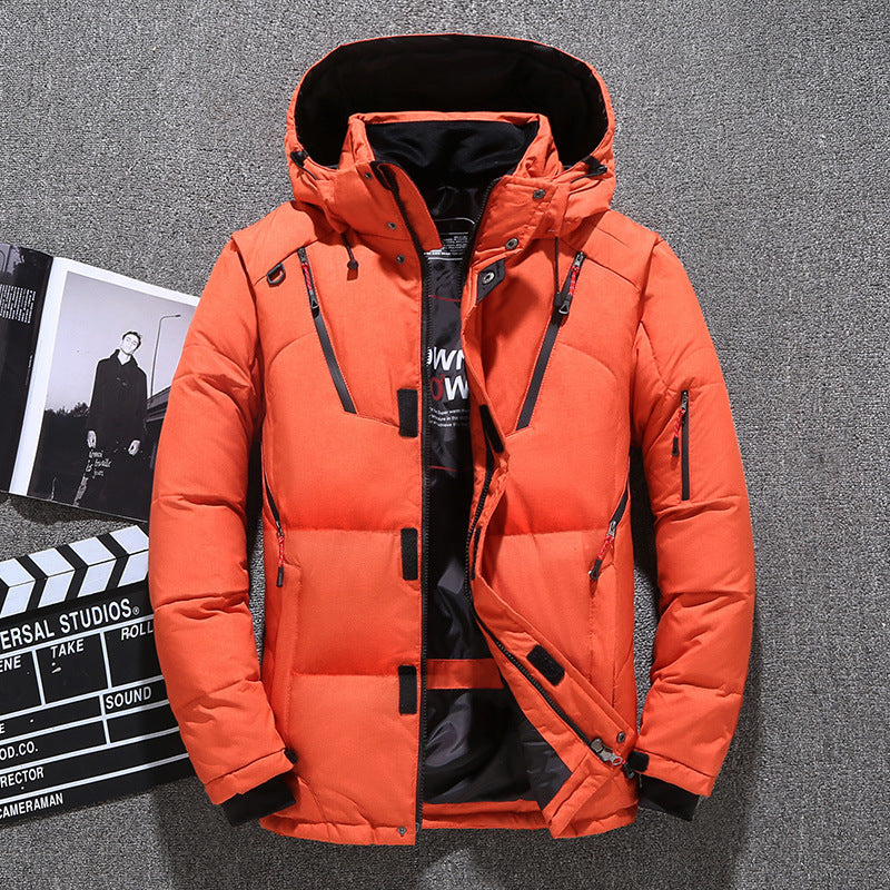 Men's Short Winter Thick White Duck Down Hooded Jacket Multi-pocket Outdoor Set Men's Short Winter Thick White Duck Down Hooded Jacket Multi-pocket Outdoor Set