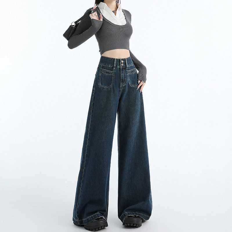 Draping Mop All-matching Straight Jeans For Women Draping Mop All-matching Straight Jeans For Women