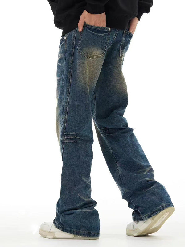 Retro Washed Dark Blue Jeans For Men Retro Washed Dark Blue Jeans For Men