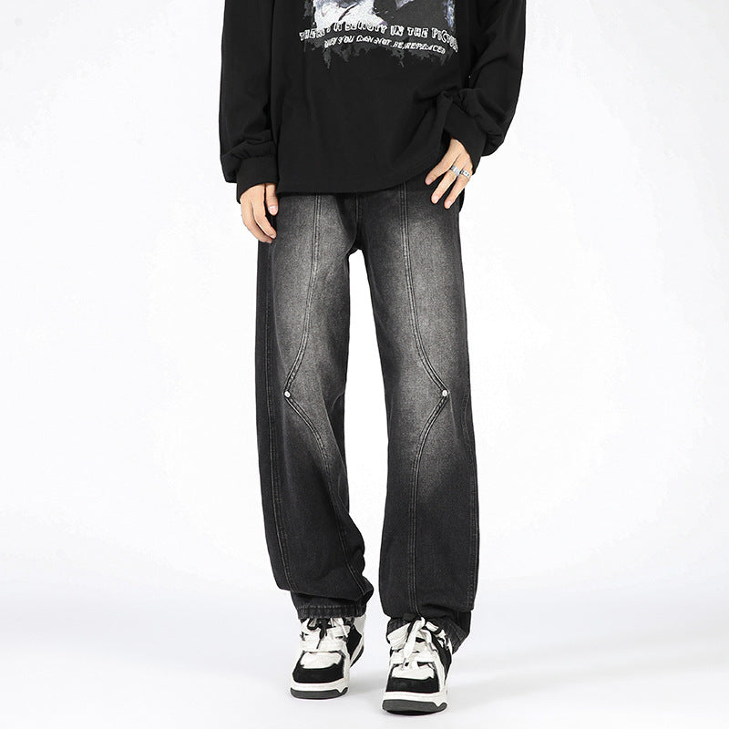Men's Retro Patchwork Beaded Loose Jeans Men's Retro Patchwork Beaded Loose Jeans