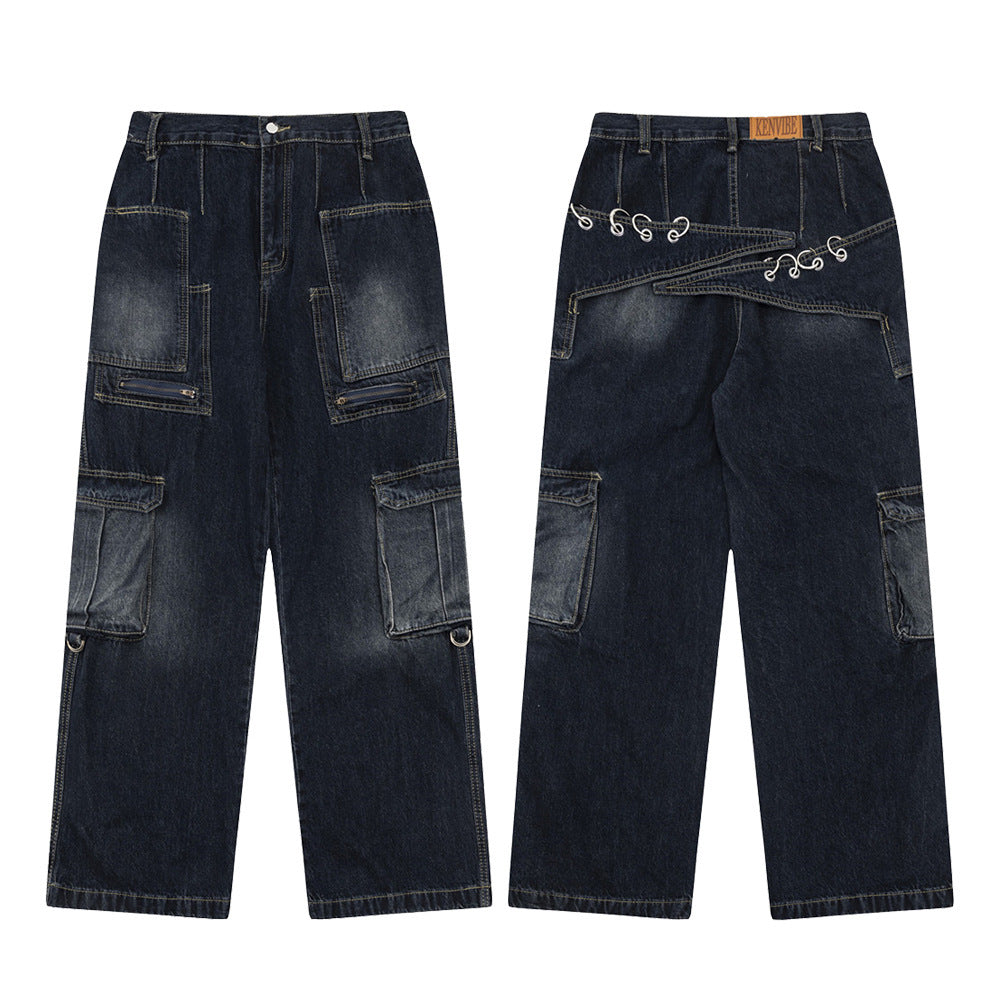 Fashion Personalized Inkjet Multi-pocket Jeans Men Fashion Personalized Inkjet Multi-pocket Jeans Men