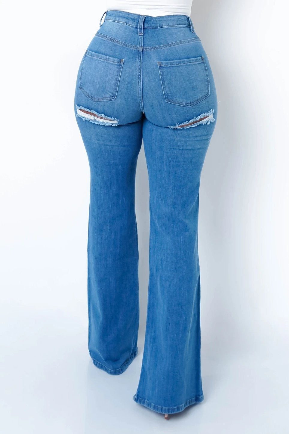 New style elastic ripped flared pants jeans women New style elastic ripped flared pants jeans women